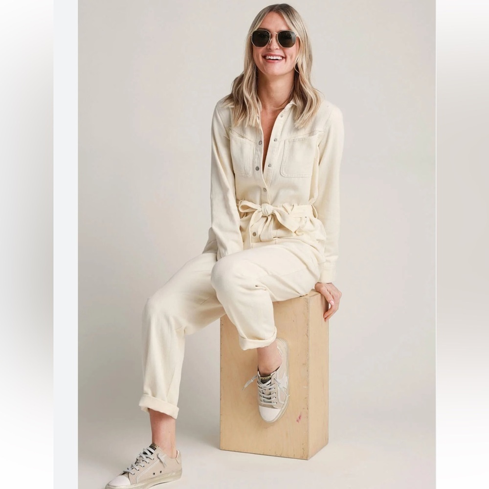 Skies Are Blue NWT Cream White Utility Jumpsuit w Belt